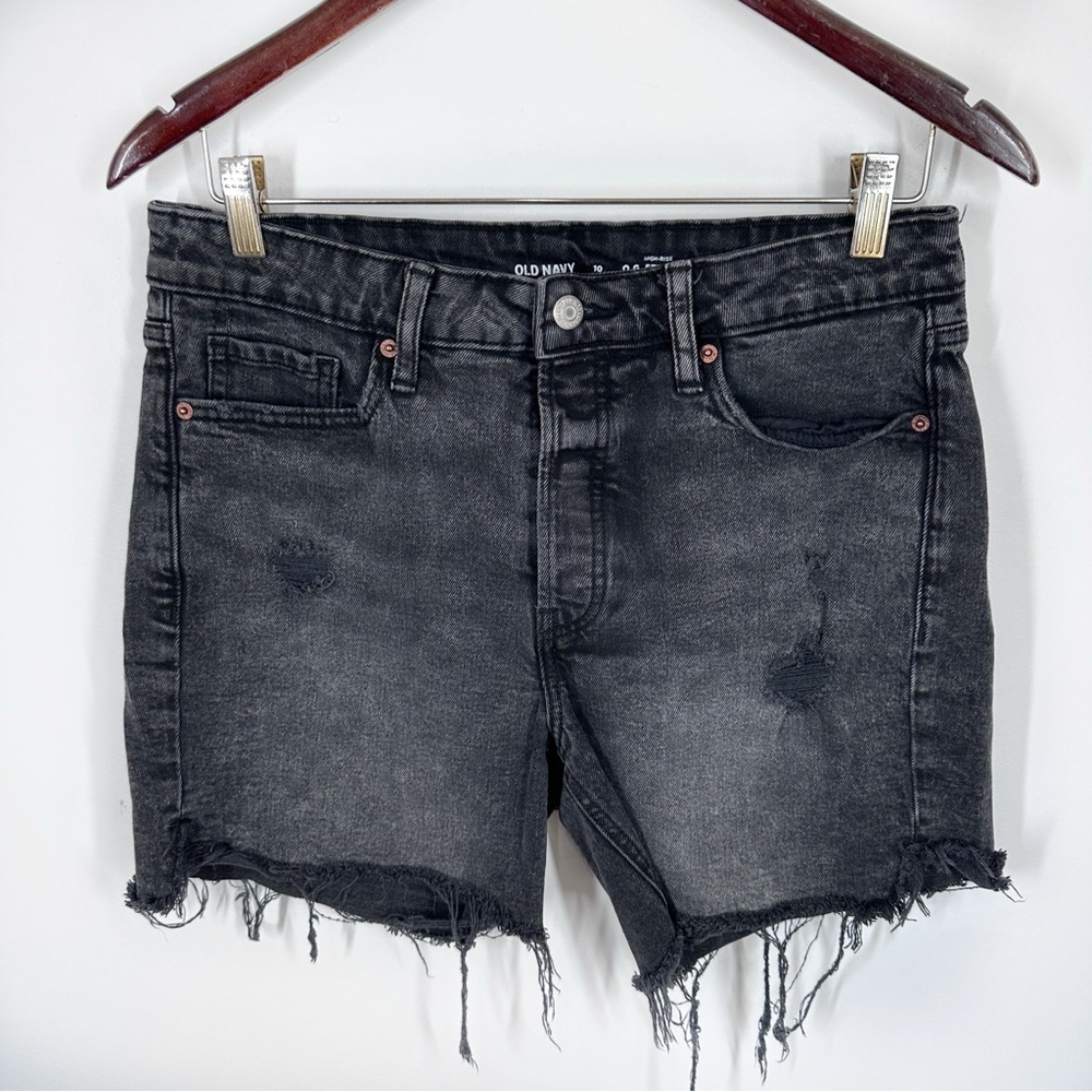 Old Navy Women's Black OG Straight Denim Shorts Size 10 Button Fly